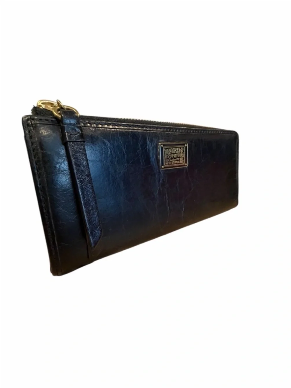 Coach Poppy Black Leather Zip Wallet with Gold Plaque